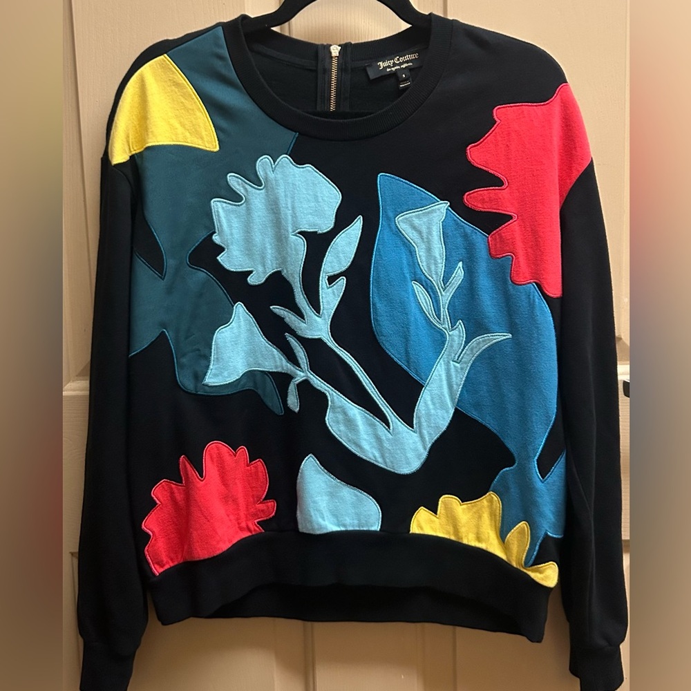 Juicy Couture Black Sweater with Floral Accents
